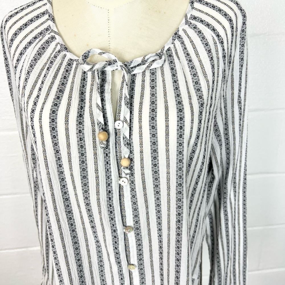 J Jill top Size Large Boho Peplum hem button front shirt Coastal Summer stripe - Picture 4 of 8